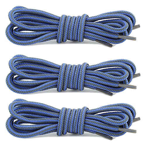 DailyShoes Round Hiking Boot Shoelaces Strong Durable Stylish Shoe Laces  (Great For Preschool Shoes) Royal Blue Dark Grey 54