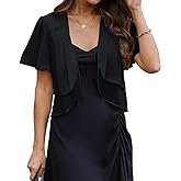 Tanou Women's Ruffle Chiffon Shrug Short Sleeve Open Front Sheer Bolero Cardigan for Evening Dress