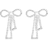 Suofrun Bow Earrings for Women Rhinestone Long Tassel Earrings Ribbon Bow Drop Earring Silver Stainless Steel Dangle Earrings Cute Sparkly Jewelry