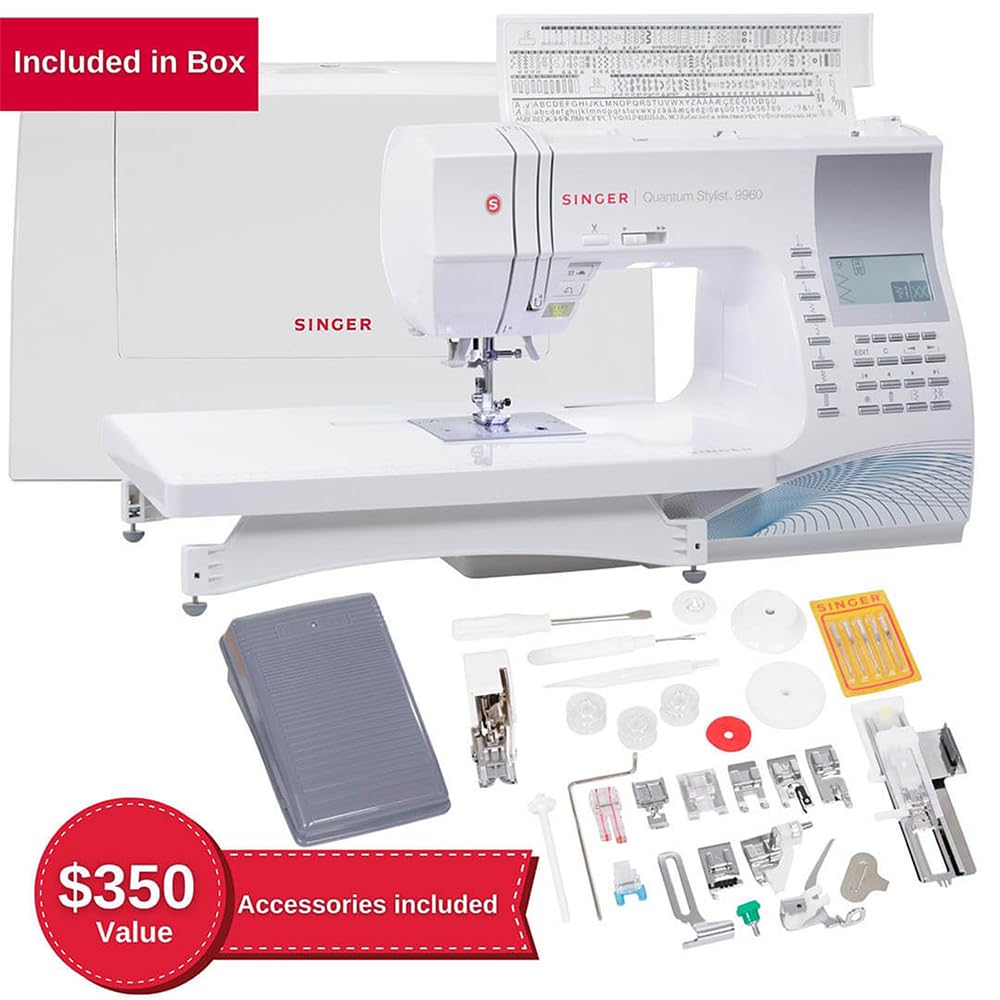 SINGER Quantum Stylist 9960 Computerized Sewing & Quilting Machine with Extension Table, Hard Case & Accessories | 600 Stitches, Lettering, LED Light, 1-Step Buttonhole & High-End Touch Controls