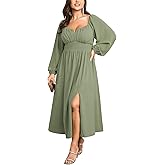 SCOMCHIC Women Plus Size Formal Dresses Long Sleeve Square Neck Wedding Guest Cocktail Split A-Line Maxi Long Dress