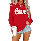 MAXIMGR Valentines Sweatshirt Women Teacher Valentine Shirts sequin Love Heart Graphic Tee Valentine's Day Gift Pullover