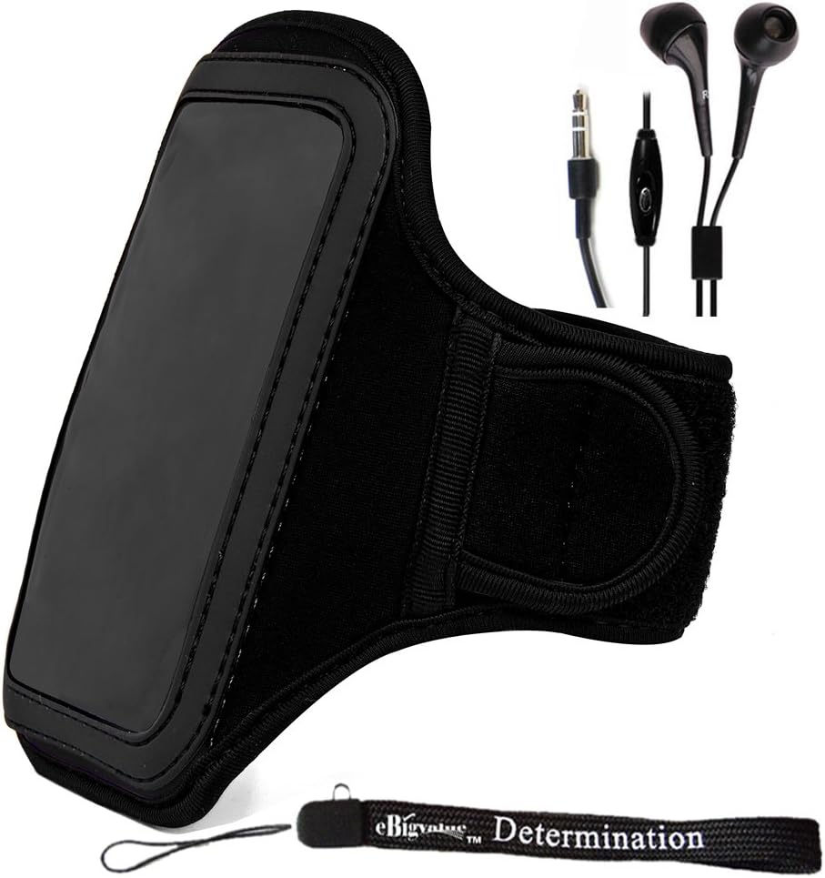 Neoprene Armband Black Waterproof Walking and Traveling Built in Key Slot and Hand Strap and Stereo Hands Free Headset and for BLU Dash L3, Advance 4.0 L3, Vivo 5 Mini, Tank Xtreme 4.0, 2.4