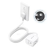 TROND 6ft Flat Extension Cord Indoor, 360° Rotating Plug Power Bar, 3 Way Outlets Extender, 13 Amps, 1625W, Small Flexible SP