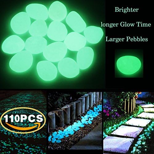 IFUNEYS 110pcs Brighter Large Glow in the Dark Garden Pebbles Stone for Walkway Yard and Decor DIY Decorative Gravel Stones (Large, Green)