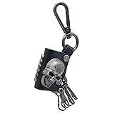 RAAYA Black Skull Leather Monogram Keychain Key
