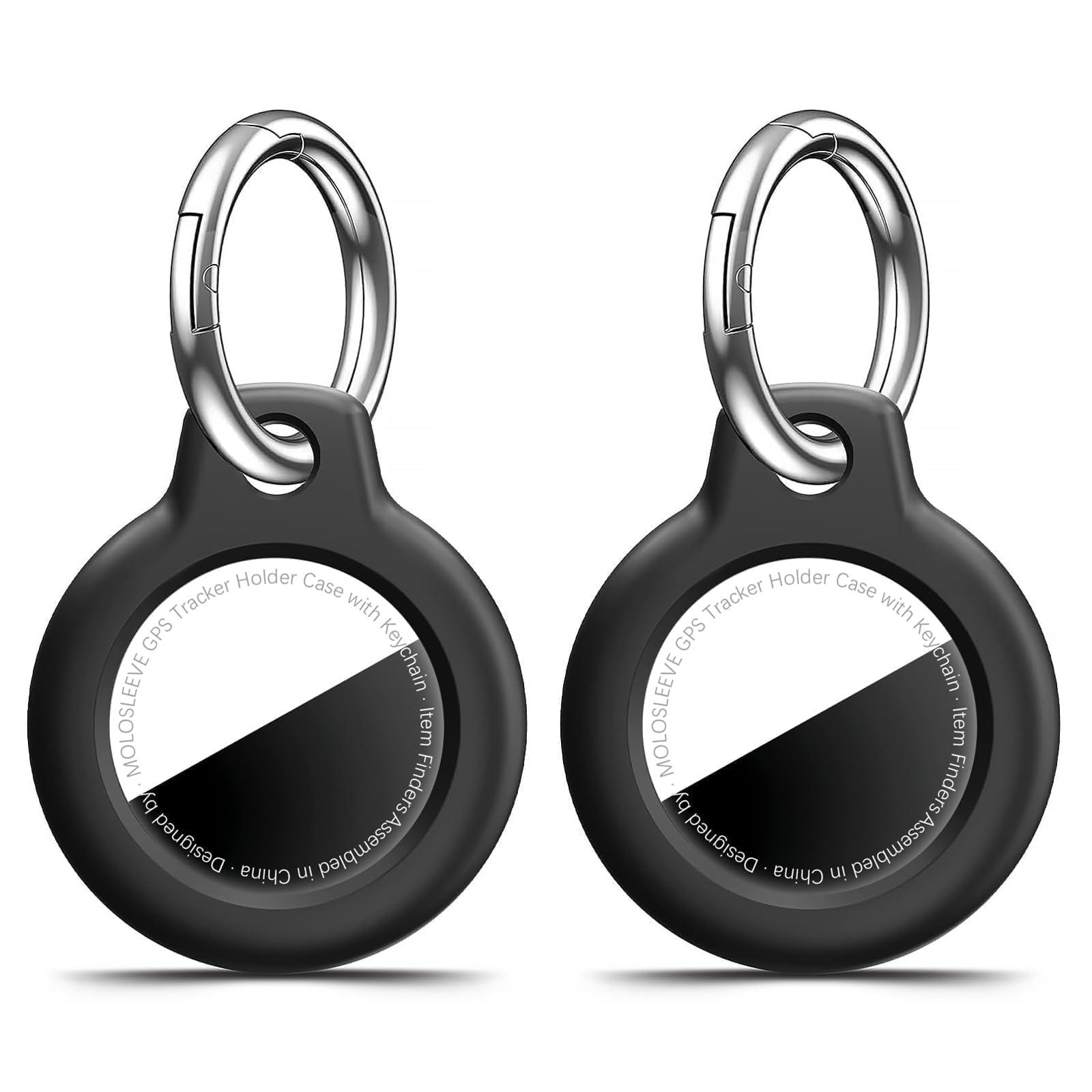 Photo 1 of [2 Pack] MOLOSLEEVE for Airtag Holder Case with Keychain, Shockproof GPS Cover Anti-Scratch Key Chain for Air Tags, for Airtags Accessories for GPS Item Tracker Cases for Bags, Luggages, Black