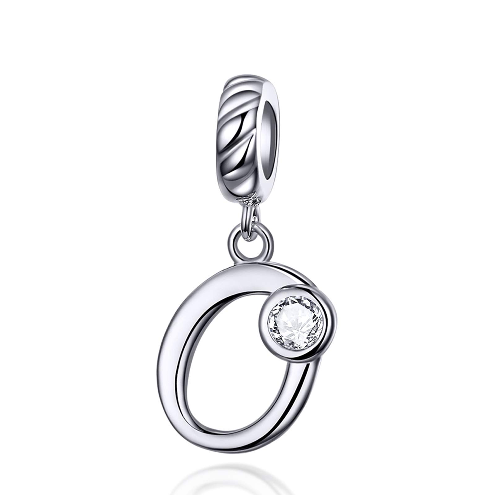 LaMenars Letter Dangle Bead Charms Initial Alphabet A-Z 925 Sterling Silver Zirconia fits European Charm Bracelets & Necklaces