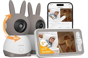 ieGeek 2K Split-Screen Baby Monitor, 5" Audio Baby Monitor with 2 Cameras, WiFi Smartphone Video Dual Camera, Night Vision, Motion & Cry Detection, Two Way Talk Temper &Humidity Sensor