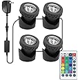 Colored Pond Lights with Timer, Underwater RGB Fountain Light IP68 Waterproof, Dimmable Outdoor Landscape Lights Fish Tank Pond Fountain Garden, 4 in Set