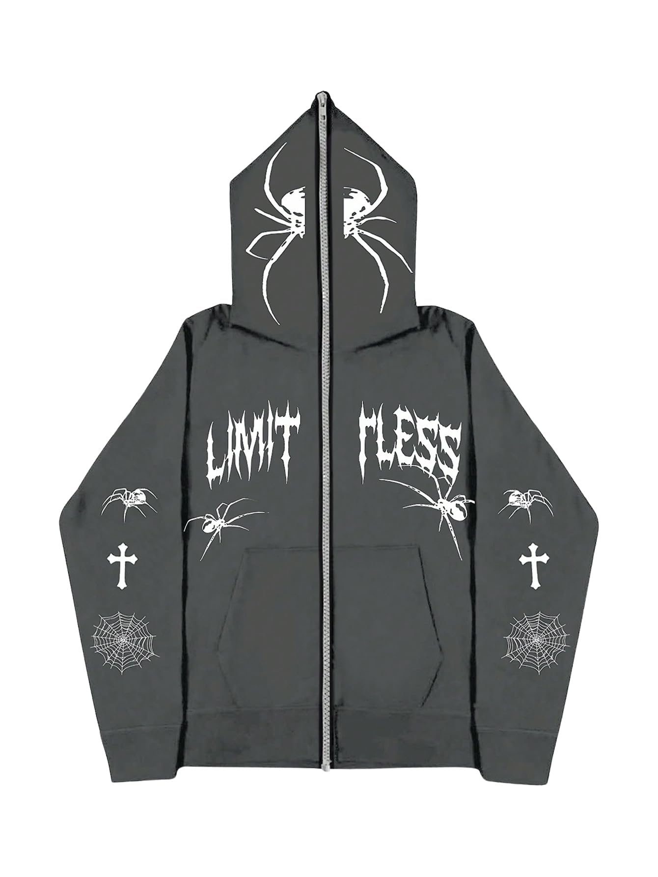 GORGLITTER Men's Oversized Zip-Up Hoodie – Drop Shoulder Graphic Sweatshirt With Long Sleeves - View #3