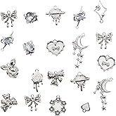 Decoendiy 20Pcs Alloy Gothic Charms, Silver Heart Star Pendants, Metal Cross Flower Bow Charms for DIY Crafts Supplies