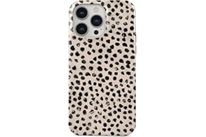 BURGA Phone Case Compatible with iPhone 15 PRO MAX - Hybrid 2-Layer Hard Shell + Silicone Protective Case -Black Polka Dots Pattern Nude Almond Latte - Scratch-Resistant Shockproof Cover