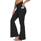 SOOWOT Women’s Flare Crossover Leggings with Tummy Control, High Waist Wide Leg Yoga Pants with Pockets