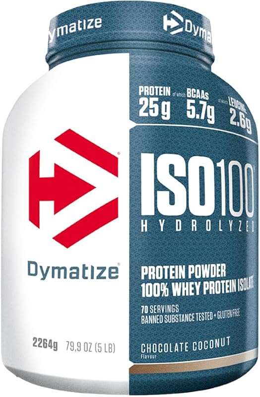 Dymatize iso 100 chocolate hidrolisado coco 2264g - whey protein hidrolisado + pó isolado