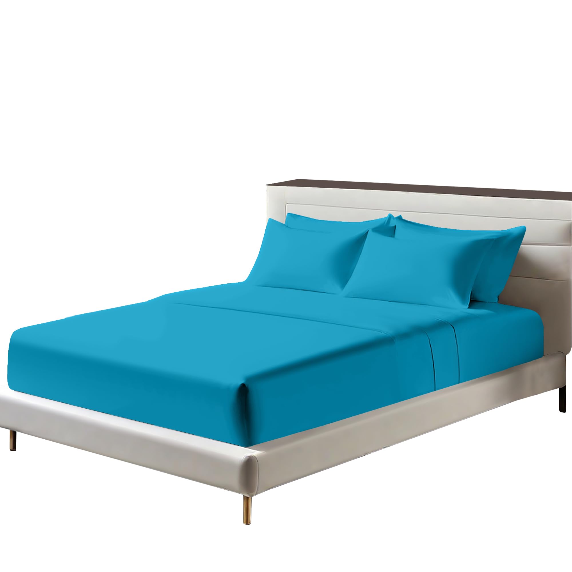 Egyptian Cotton Fitted Sheets 25cm Deep Mattress Pocket 200 Thread Count Fitted Bed Sheet- Soft & Comfortable Bottom Sheet (Teal, Double)