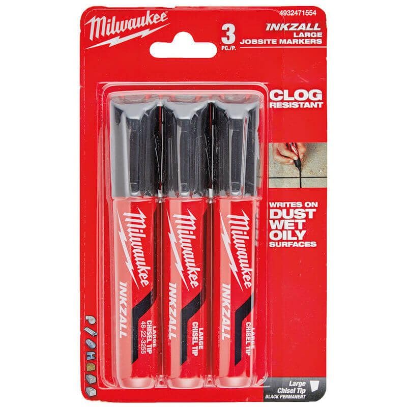 INKZALL™ Large Chisel Tip Marker Black (Pack 3)
