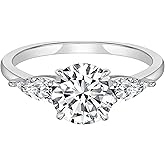 Dazzlingrock Collection GRA Certified D Color VVS1 Pear & Round Three Stone Center Moissanite & Side Cubic Zirconia Engagement Ring for Women in 925 Sterling Silver