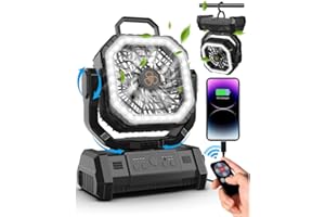 Spopal Camping Rechargeable Fan,Portable 20000mAh Battery Operated Fan with LED Lantern Light,Remote&Oscillating,4 Speeds,4 T