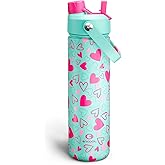 ENCOOL Valentine's Day Insulated Water Bottle with Straw Stainless Steel Water Bottle, Leak-Proof, BPA-Free, Keeps Cold for 24 Hours for Sports, Travel, School (26 oz, Sweet Hearts Pink x Mint)