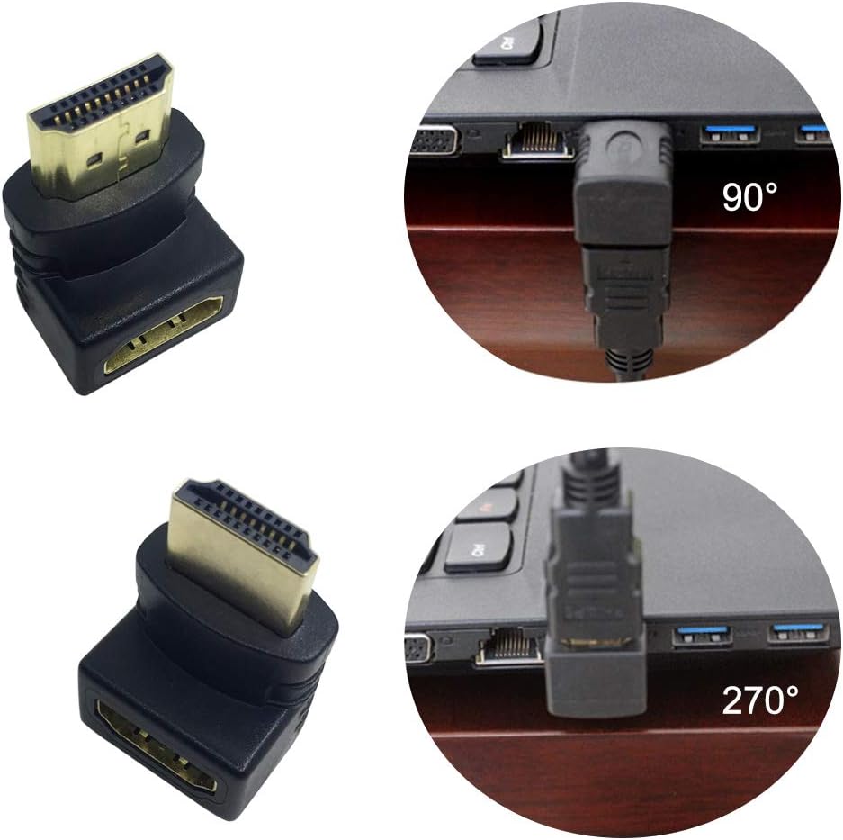 AFUNTA 6 Pcs HDMI Angled Adapter, 4 pcs Flat Left & Right 90 Degree Angle and 2 pcs 270 & 90 Degree Male to Female HDMI Adapter, Gold-Plated 3D Supported TV Connector: Home Audio & Theater