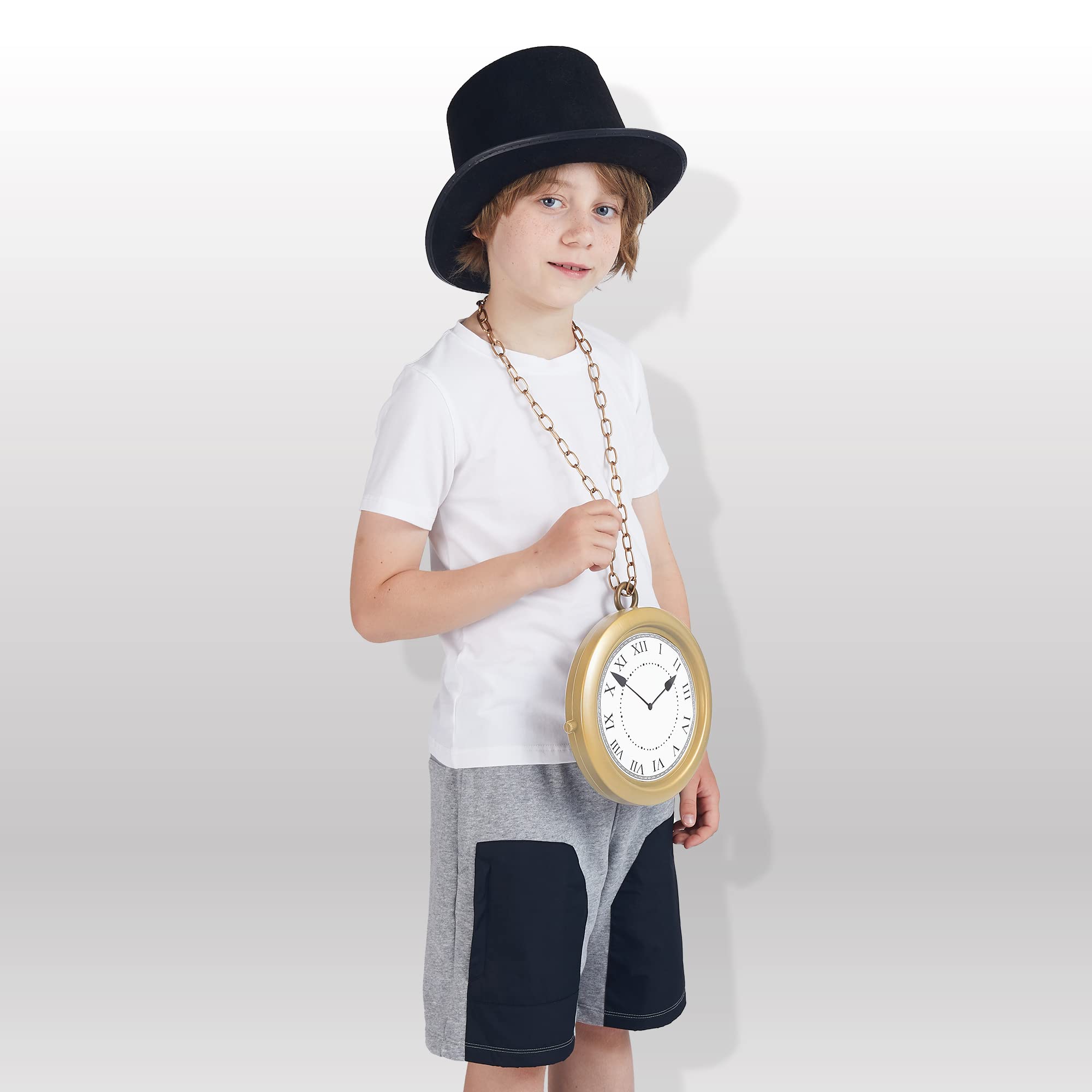 Spooktacular Creations Spooktacular Creations Gold Clock Necklace Halloween Jumbo Gold Necklace White Rabbit Clock Hip Hop Rapper for Kids Women Men Halloween Party Decorations, White Rabbit Costume