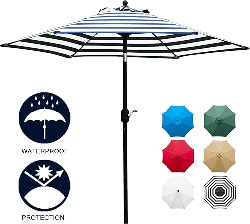 Market Striped Umbrella With Push Button Tilt And Crank Blissun 9 Outdoor Aluminum Patio Umbrella Black White