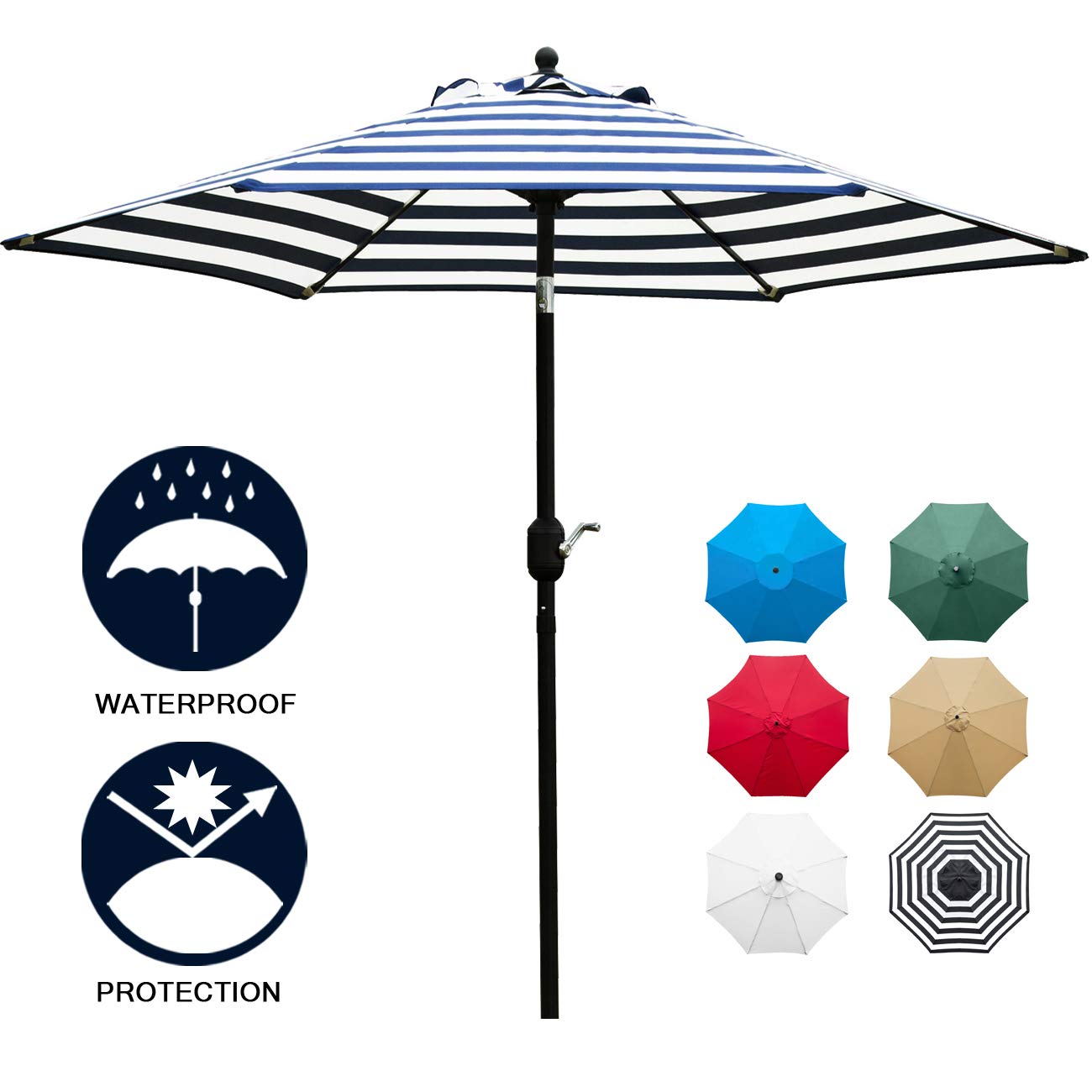 Sunnyglade 9ft Patio Umbrella Replacement Canopy Market Umbrella Top Outdoor Umbrella Canopy With 8 Ribs Blue And White Umbrellas