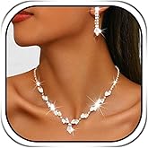 Sixexey Rhinestone Wedding Jewelry Set Bridal Crystal Necklace Earrings Sparkly Prom Party Costume Jewelry for Women