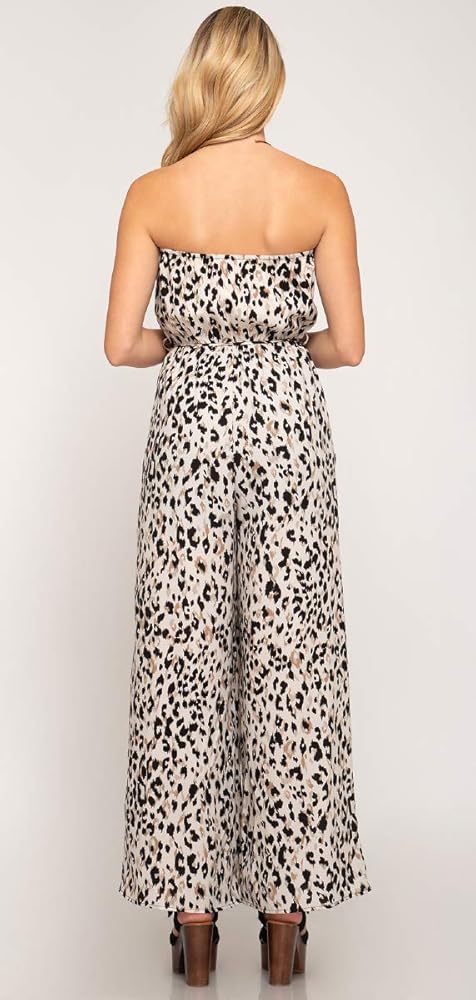 strapless leopard jumpsuit