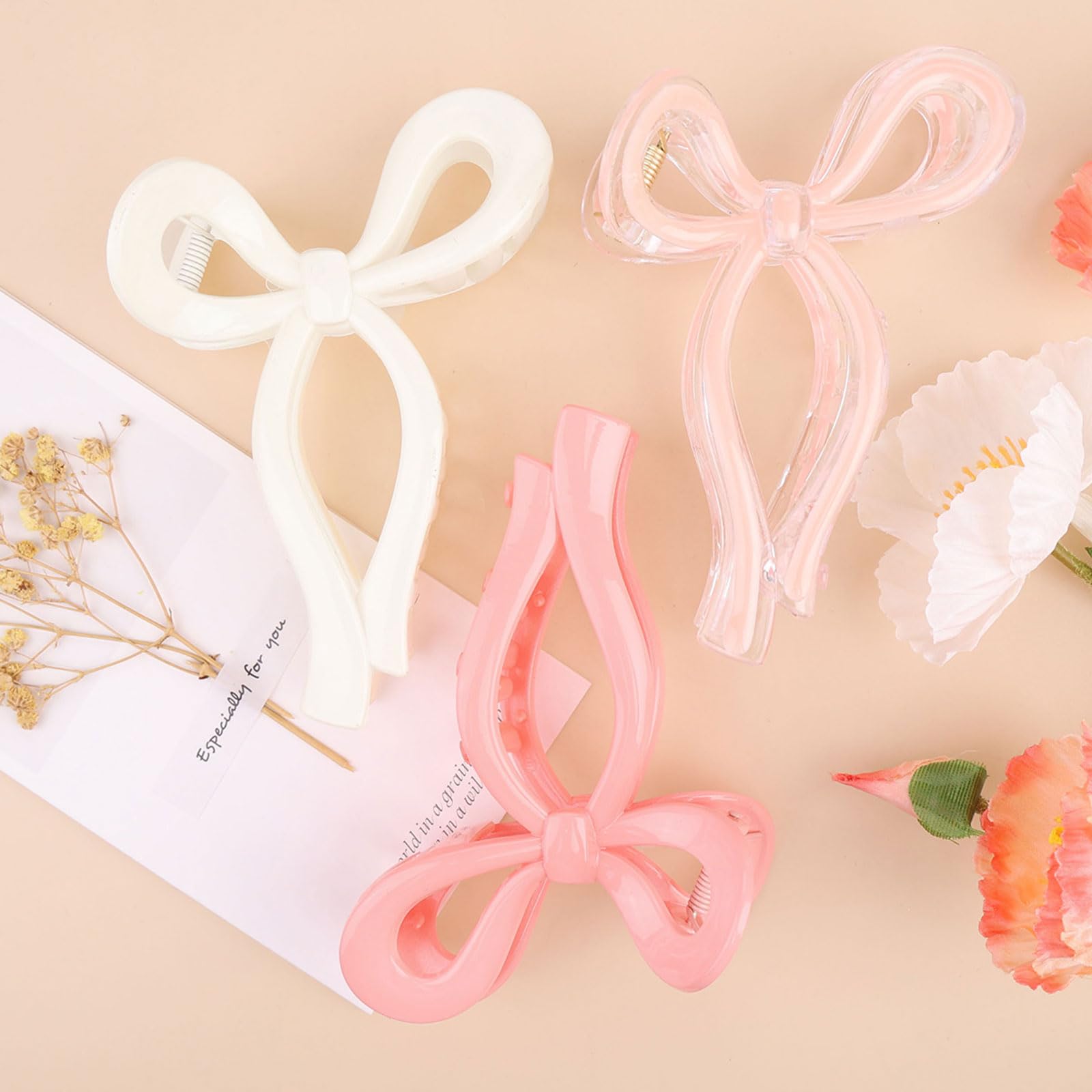 Kesfey 3 Pcs Bow Hair Claw Clip for Women Cute Large Hair Claws Nonslip Fashion Bow Hair Claw Clips Butterfly Hair Accessories Gifts for Women Girls Thick Hair