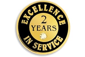 PinMart Gold Plated Excellence in Service Year Award Lapel Pin – Metal Enamel Workplace Reward Pin w/Rhinestone – 1-60 Years Pins for Long Standing Employees