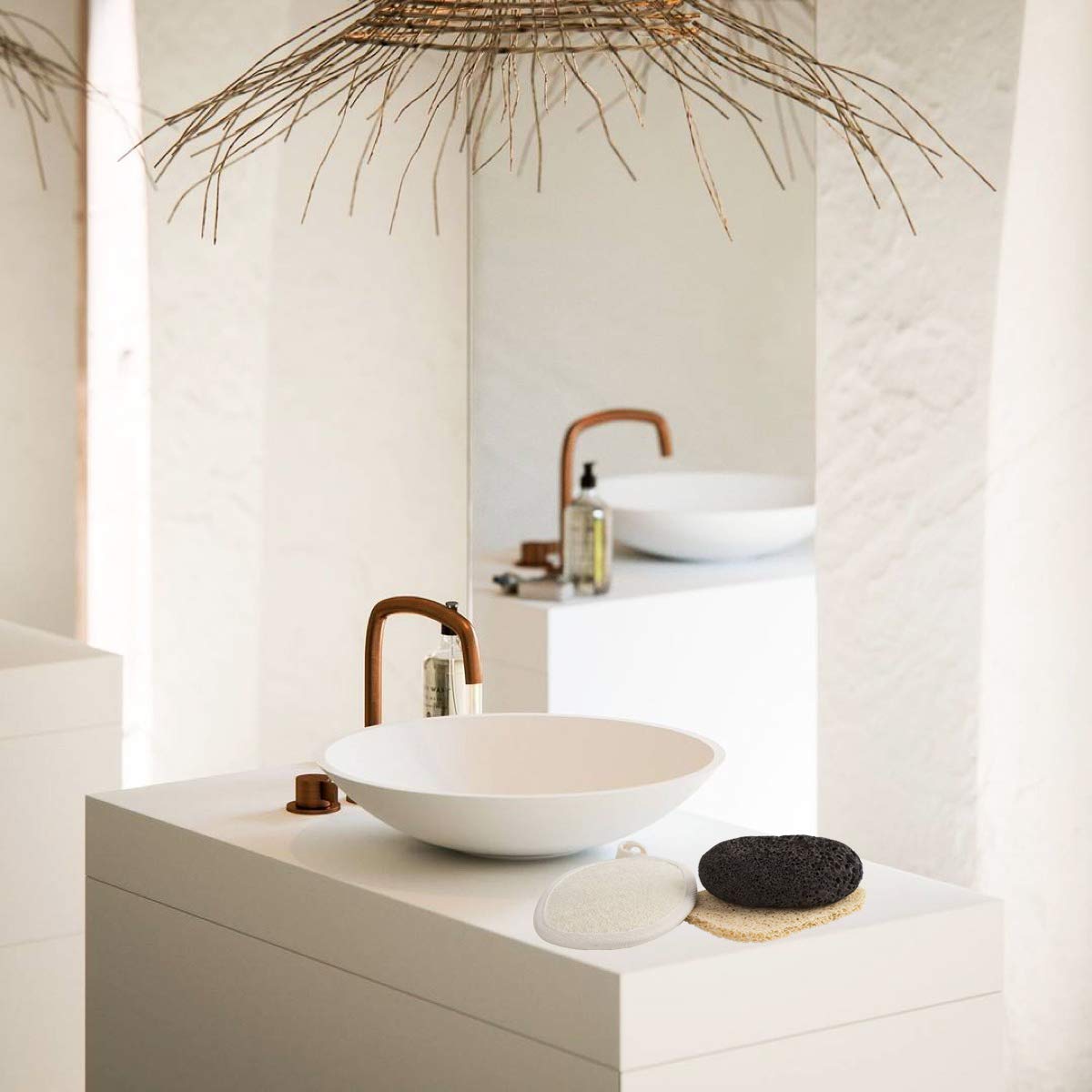 Eco-Friendly Lava Pumice Stone for feet - Callus Remover for feet and hands - Natural Foot Scrubber for Exfoliation to Remove Dead Skin – Pedicure Foot Care Gift Set with Organic Loofah Pad & Tray: Beauty