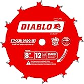 Diablo Carbide Stacked Dado Saw Blade Set - 8" Dia, 12 Teeth, 5/8" Arbor | -5 Degree Hook Angle, 9000 Max RPM, 2 Blades, 2 Wing Chippers, Shims and Carrying Case- DD208H