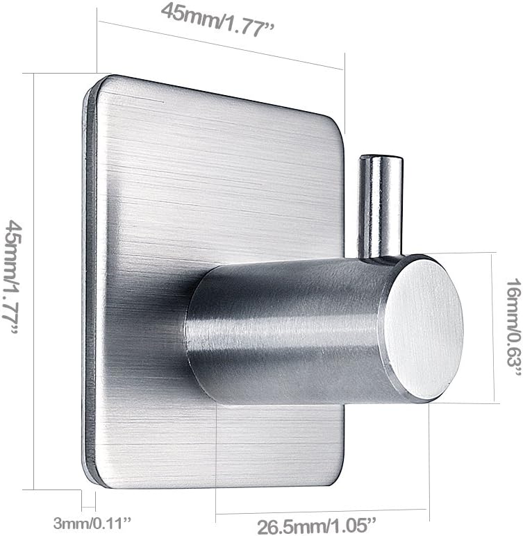 Adhesive Hooks Heavy Duty Wall Hooks Waterproof Stainless Steel Hooks for Hanging Coat, Hat,Towel Robe Hook Rack Wall Mount- Bathroom and Bedroom 4-Packs: Home & Kitchen