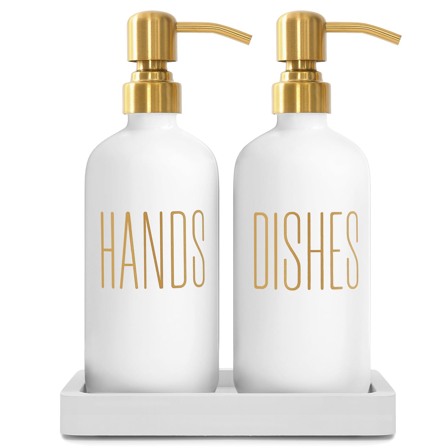 Prus Waso Glass and Stainless Steel Soap Dispenser Set for Kitchen Counters (White)