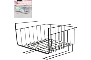 Under Shelf Wire Basket, Hanging Storage Baskets Under Shelf Storage Organizer for Kitchen Pantry Desk Bookshelf (Black)