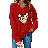 Ymoshoe Women V-Neck Valentine Sweatshirt Love Heart Elbow Patch Shirts Gift for Her