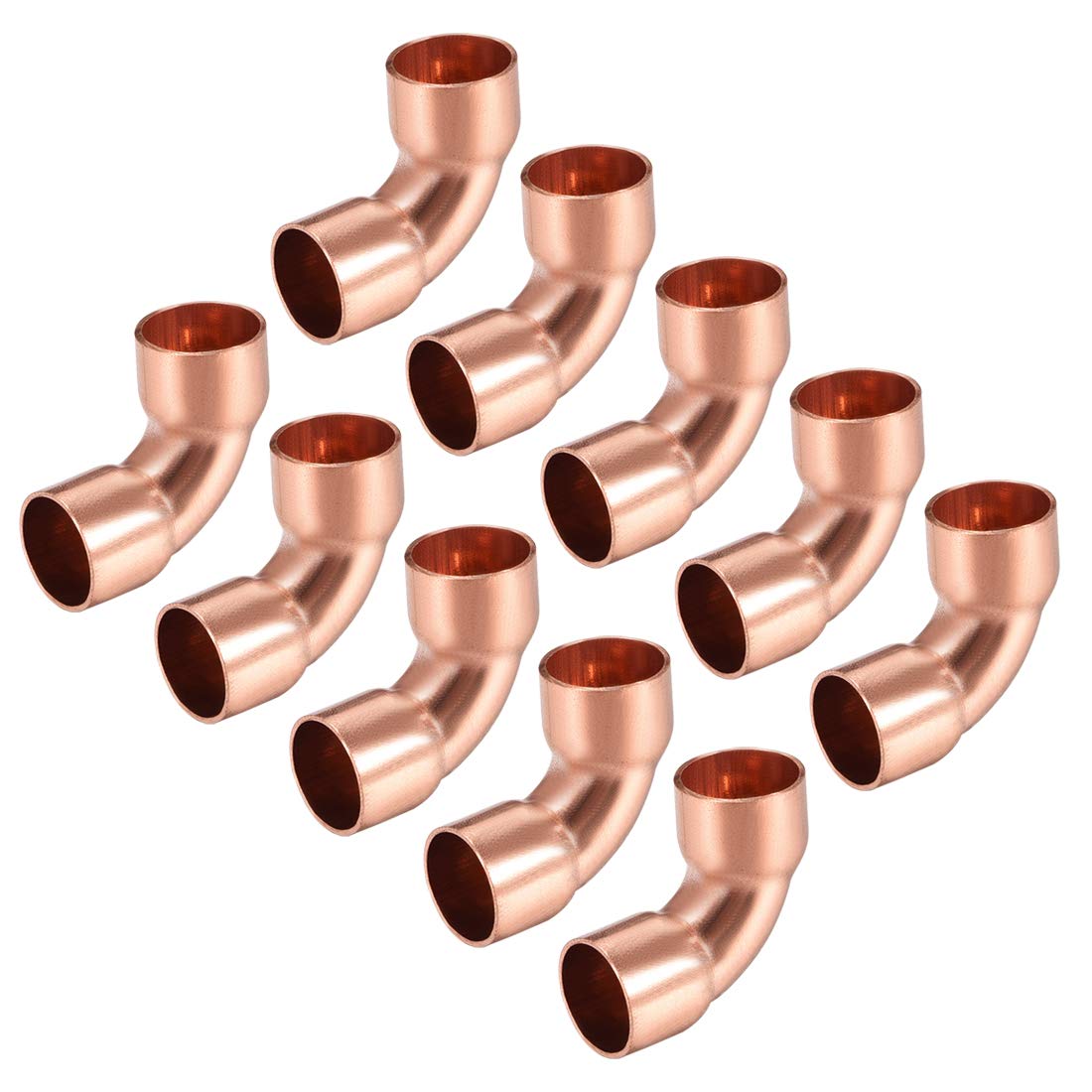 sourcing map 9.5mm ID 90 Degree Copper Elbow Short-Turn Copper Pipe Fitting Connector for Plumbing 10pcs