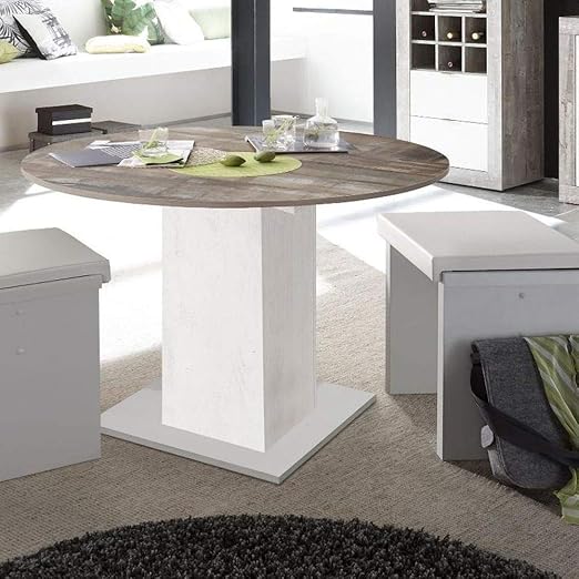 Storado De Esstisch Rund 0588 104 Eiche Geweisst Eiche Vintage Ausziehbar Esszimmertisch Amazon De Kuche Haushalt