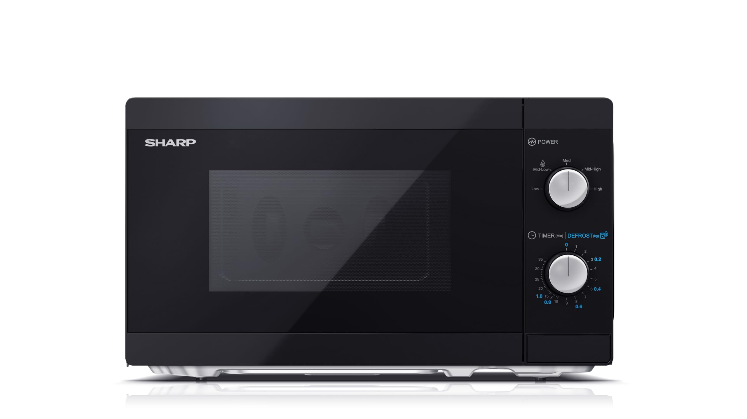 SHARP YC-MS01U-B Compact 20 Litre 800W Manual control Microwave, 5 power levels, defrost function, LED cavity light - Black