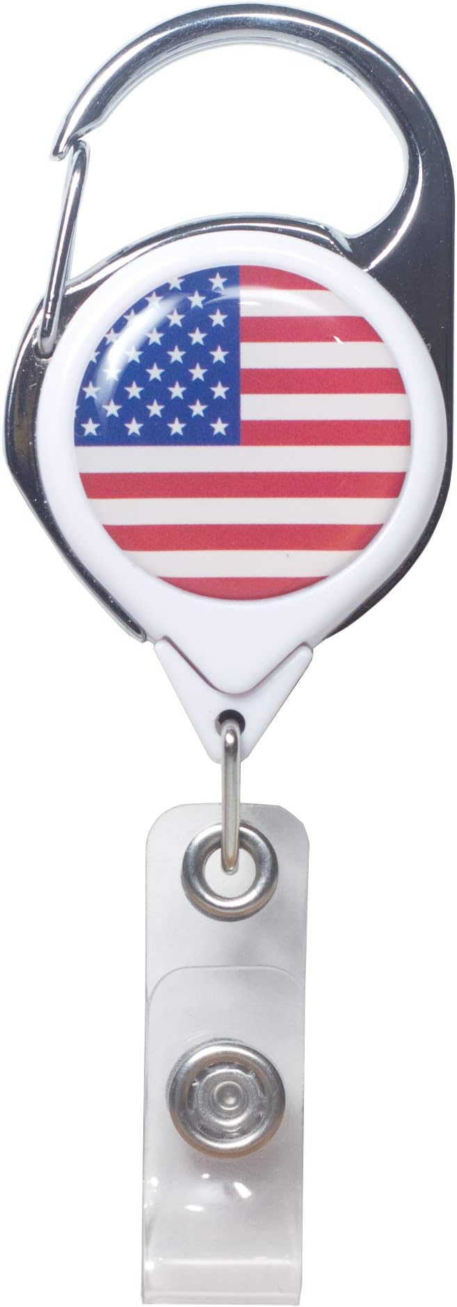 Officially Needed-ID Badge Holder Retractable, Metal Carabiner with Clip | Country Flag - US | 36 inch Cord | Durable Build | Great for Holding Keys, Access Cards, and Light Tools