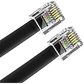 AmzDeals 2-Pack 6 Feet Black RJ12 6P6C Straight Wired Cable, Pro Grade Data and Voice Phone Line Cord - Made in USA