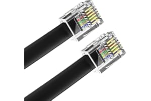 (2 Pack) 6 Feet RJ12 6P6C Data Cable, Male to Male 72" Modular Data Cord (Black - Straight Wiring)