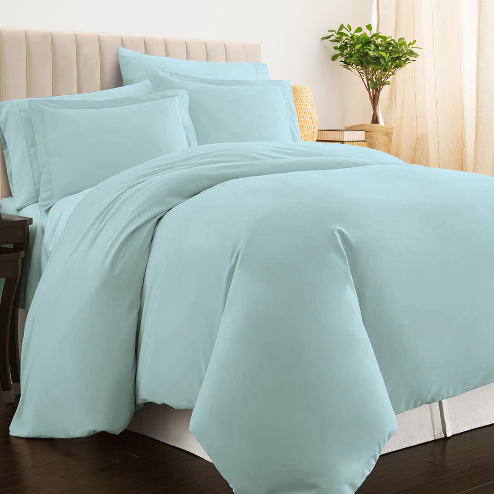 Pizuna 100% Cotton Super King Duvet Cover Set Baby Blue, 400 Thread Count Long Staple Cotton Superking Duvet Cover 260x220cm, Sateen Weave Quilt Cover with Button Closure (Bedding Duvet Sets)