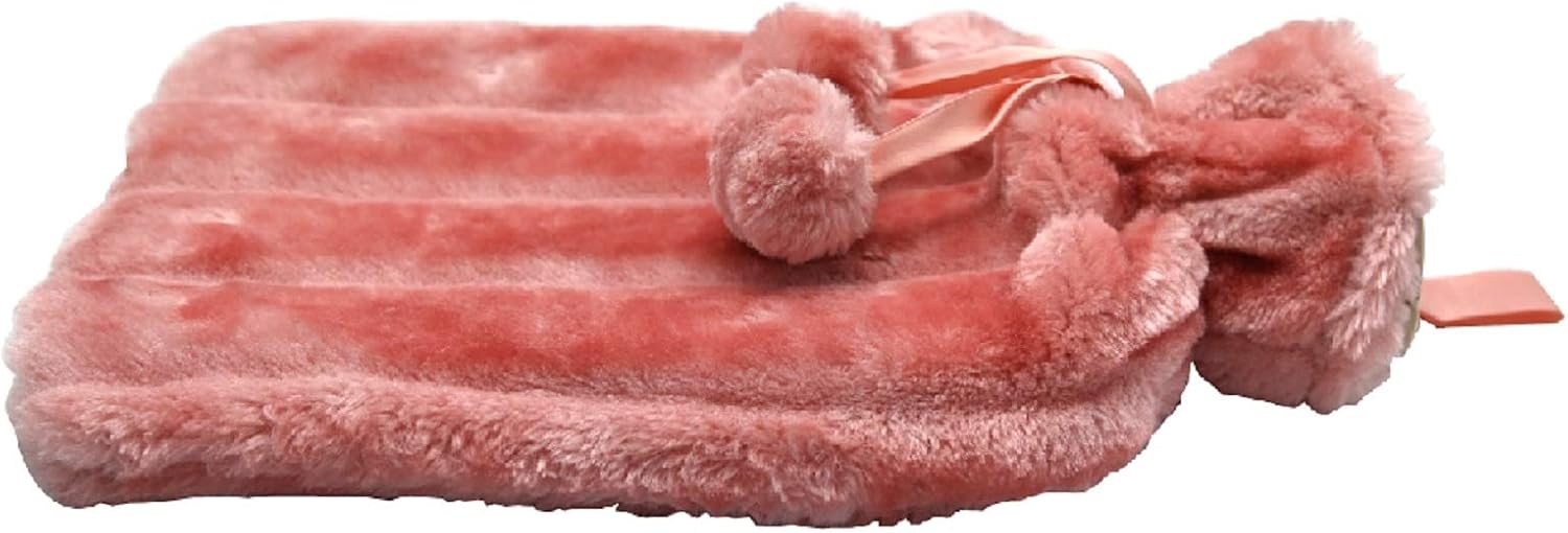 Ram® Large Cosy 2L Litre Rubber Hot Water Bottle with Faux Fluffy Cover Pink - Image 3