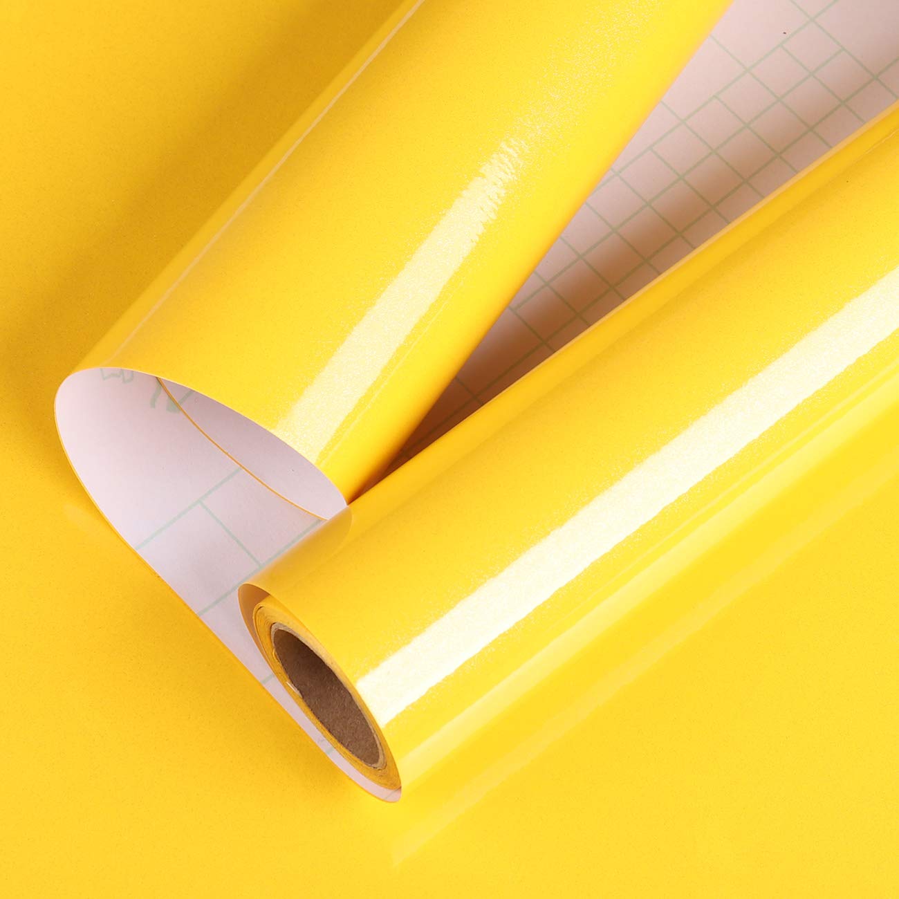 Livelynine Yellow Wallpaper for Nursery Girls Boys Bedroom Cupboard Stickers Yellow Vinyl Wrap for Kitchen Cupboards Kids Wallpaper Self Adhesive Yellow Sticky Back Plastic Roll Gold Gloss 40CM X 2M