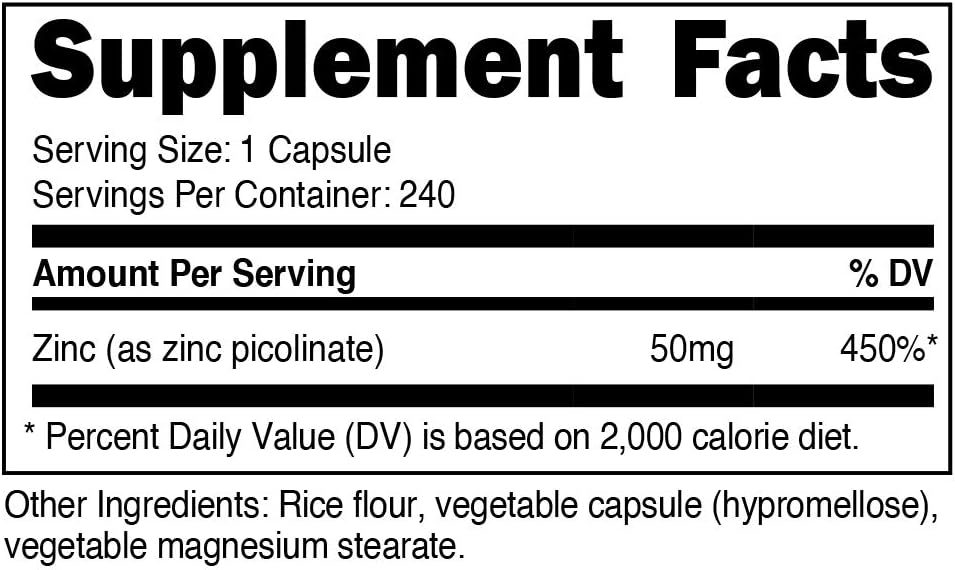 Nutricost Zinc Picolinate 50mg, 240 Veggie Capsules - Gluten Free and Non-GMO (240 Caps): Health & Personal Care