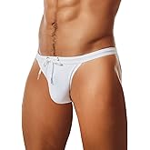 MIZOK Men's Sexy Low Rise Swimsuits Bikini Swimming Briefs Swimwear with Adjustable Drawstring