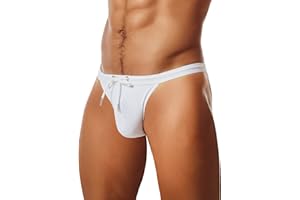 MIZOK Men's Sexy Low Rise Swimsuits Bikini Swimming Briefs Swimwear with Adjustable Drawstring